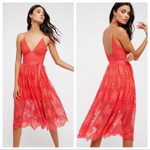 NWT Free People Match Point Midi Dress Watermelon